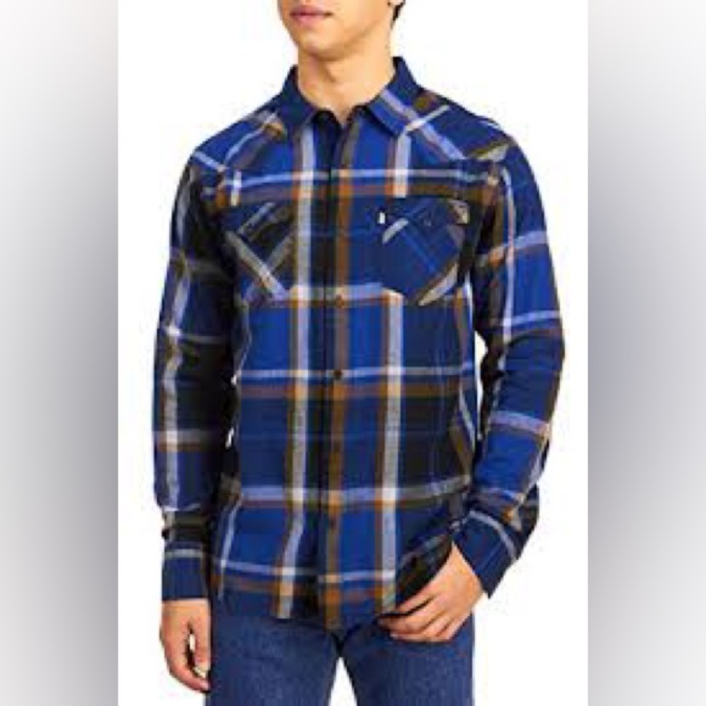 Levi's Men's Blue and Black Plaid Shirt